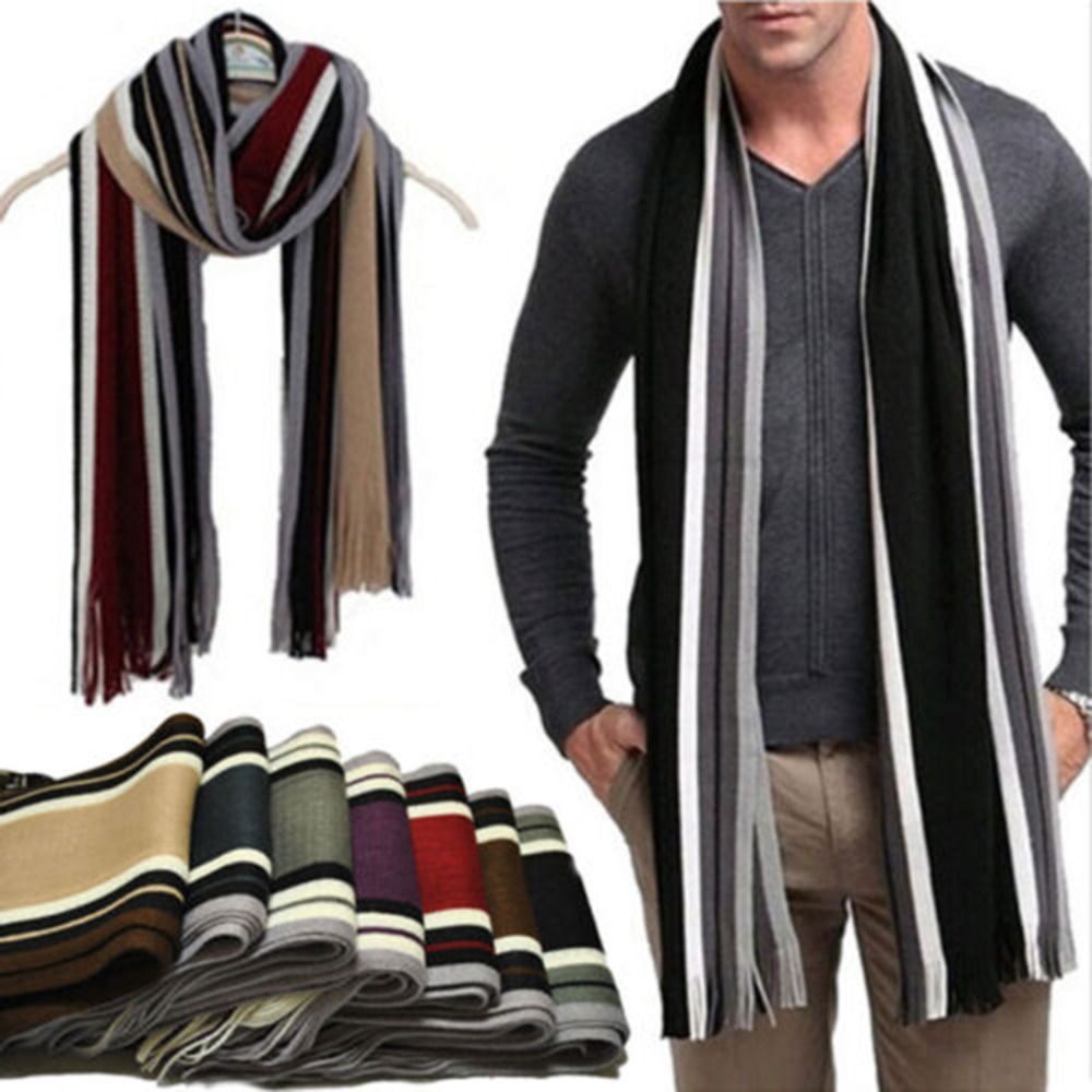 Wool Scarf Men - Kaşmir Erkek Çizgili Eşarp Moda Kalın